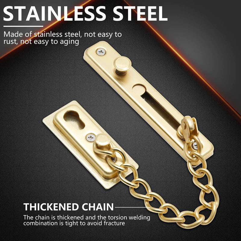 Bonsicoky 2 Pack Door Chain Lock with Spring, Stainless Steel Security Door Chain Guard, Anti-Theft Press Lock for Door, Window - Gold