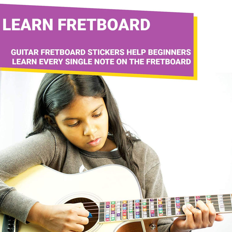 Color Coded Guitar Fretboard Stickers, Learn to Play Guitar and Music Theory, Suitable for all Levels, Two sticker sets,: Made in USA