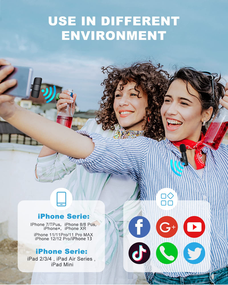 [AUSTRALIA] - ponovo Wireless Lavalier Microphone Compatible with iPhone, Lapel Clip-on Mic for Phone Video Recording TikTok YouTube Live Stream Vlog(NO App/Bluetooth Needed) 