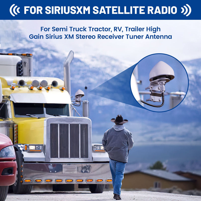 Anina XM Sirius Satellite Radio Truckers Mirror Tubular Mount Antenna for Semi Truck Tractor, RV, Trailer High Gain Sirius XM Receiver Tuner Antenna w/Mounting Bracket 21 ft Extension Wire Waterproof