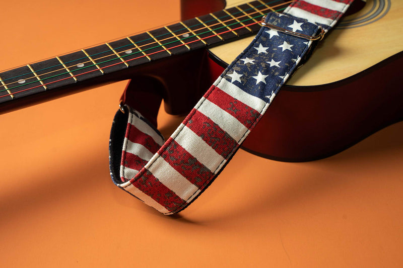 Guitar Strap,Qielizi Guitar Strap with Leather End Length Adjustable 2 Pick Holders & 2 Matching Picks For Electric Guitar, Acoustic Guitar and Bass - Unique Gift For Guitarist (1-American Flag) 1-American Flag