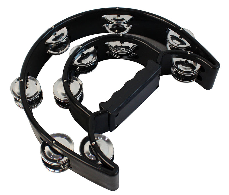 YMC TAM20-BLACK Double Row Tambourine - Metal Jingles Hand Held Percussion Ergonomic Handle