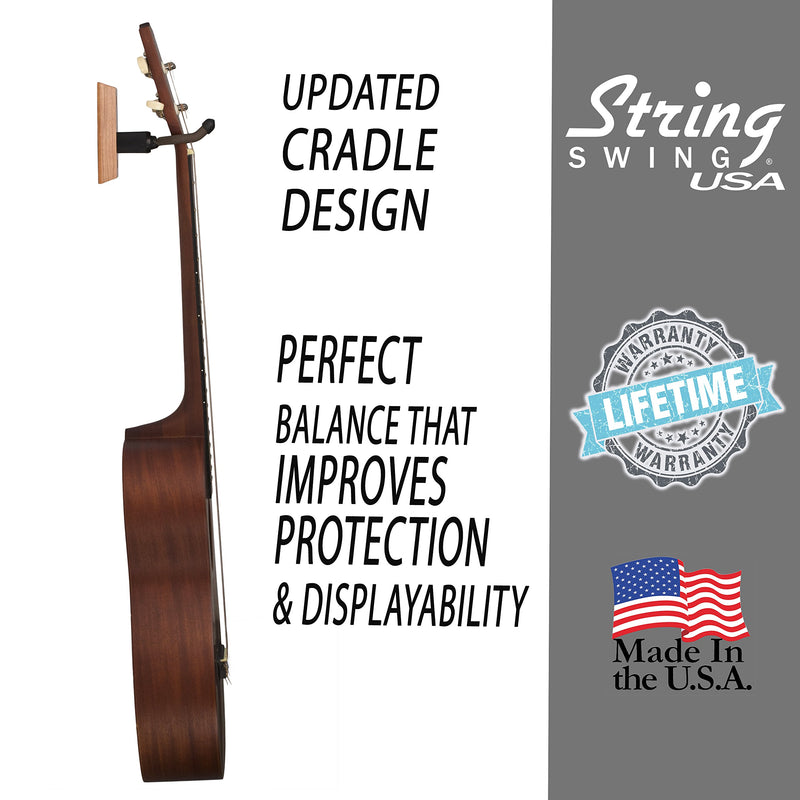 Ukulele Hanger Wooden Wall Mount Made in the USA or Mandolin Hanger - Cherry Hardwood - by String Swing CC01UK-C2 (2 Pack) Two Pack