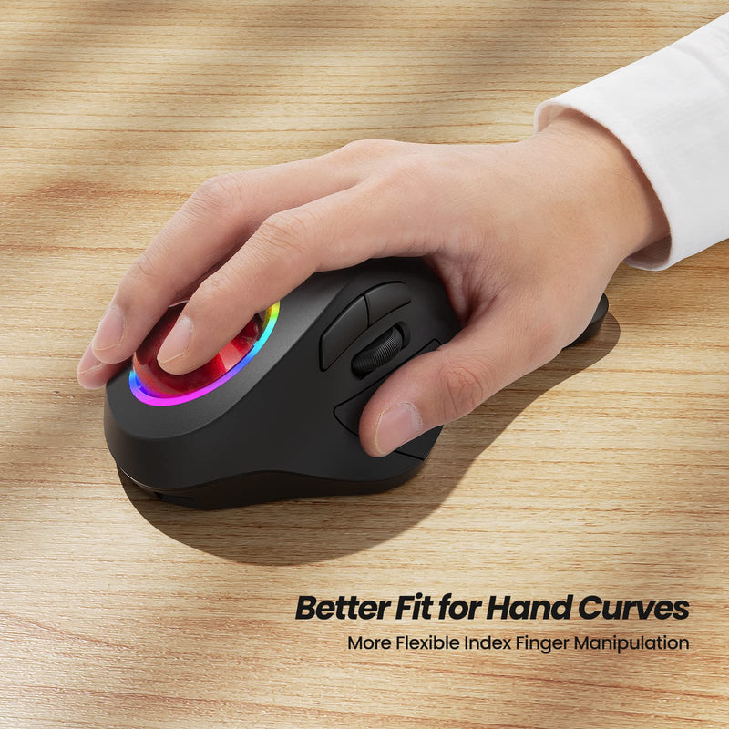 Nulea Wireless Trackball Mouse, Rechargeable Ergonomic RGB Rollerball Mouse, Easy Index Finger Control with 5 Adjustable DPI, 3 Device Connection for PC, Laptop, iPad, Mac, Windows, Android