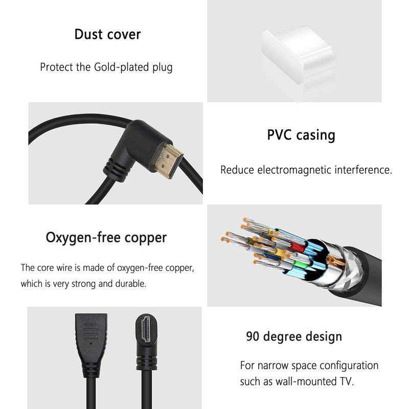 8K 90 Degree HDMI Cable,Gelrhonr Ultra High Speed 48Gbps Right Angled HDMI 2.1 Extension Cable Support 8K@60HZ 4K@120HZ HDCP 3D Compatible with UHD TV, Blu-ray, PS3/4 (0.6M) (Right Male/Female) Right Male/Female