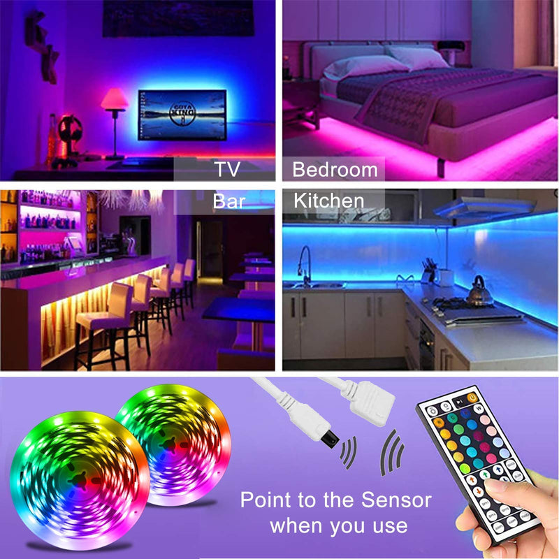 32.8ft Led Strip Lights, KENTA RGB 5050 Color Changing Led Light Strips, Led Lights for Bedroom, Home, Kitchen, Dorm Room, Bar, TV , with 44 Keys IR Remote Control , DIY, 2 Rolls 32.8ft