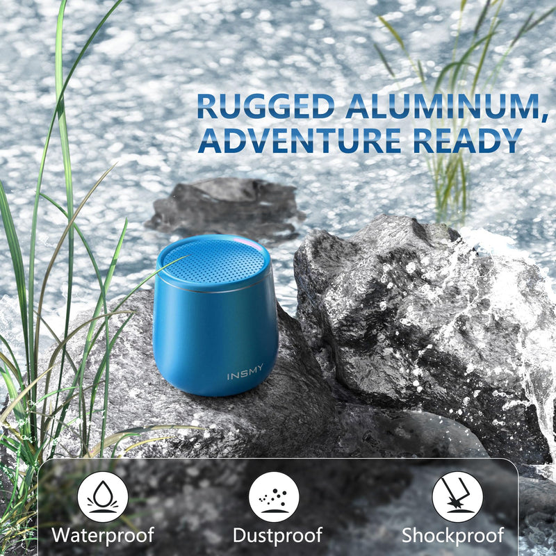[AUSTRALIA] - INSMY Small Bluetooth Speaker, Waterproof Mini Portable Wireless Speaker, Punchy Bass Rich Audio Stereo Pairing, Handheld Pocket Size, Built in Mic for Hiking Biking Gift Laptop Tablet (Blue) Blue 