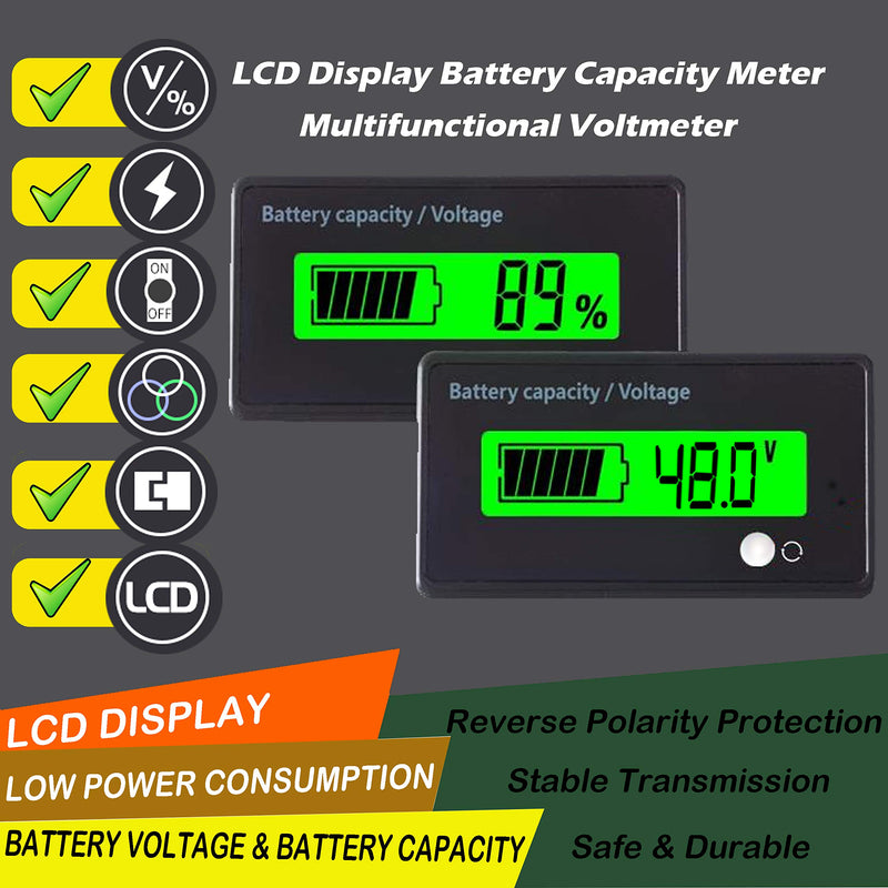 Multifunctional Battery Capacity Monitor 48V LCD Battery Fuel Gauge Indicator Meter for Lead-Acid Battery Motorcycle Golf Cart Car, Green