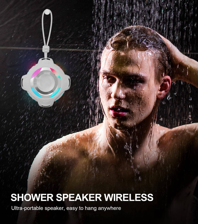 Shower Bluetooth Speaker, Portable IPX7 Waterproof Speaker with Multiple Light, Floating, Wireless Speaker with Punchy Bass and Loud HD Sound 2000mAh for Travel Beach Shower, Gift for Men, Women Space Gray