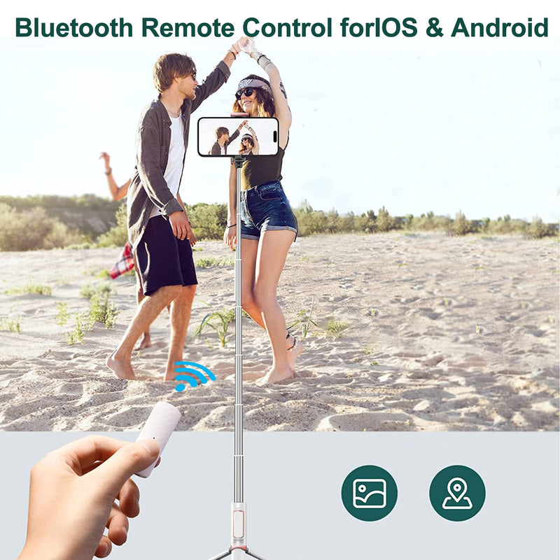 COLOR LIZARD Selfie Stick Tripod, 33" Selfie Stick Tripod with Remote, Aluminum Alloy Phone Tripod, Foldable Travel Tripod Stand 270° Rotation Compatible with iPhone/Android Camera - White & Rose Gold