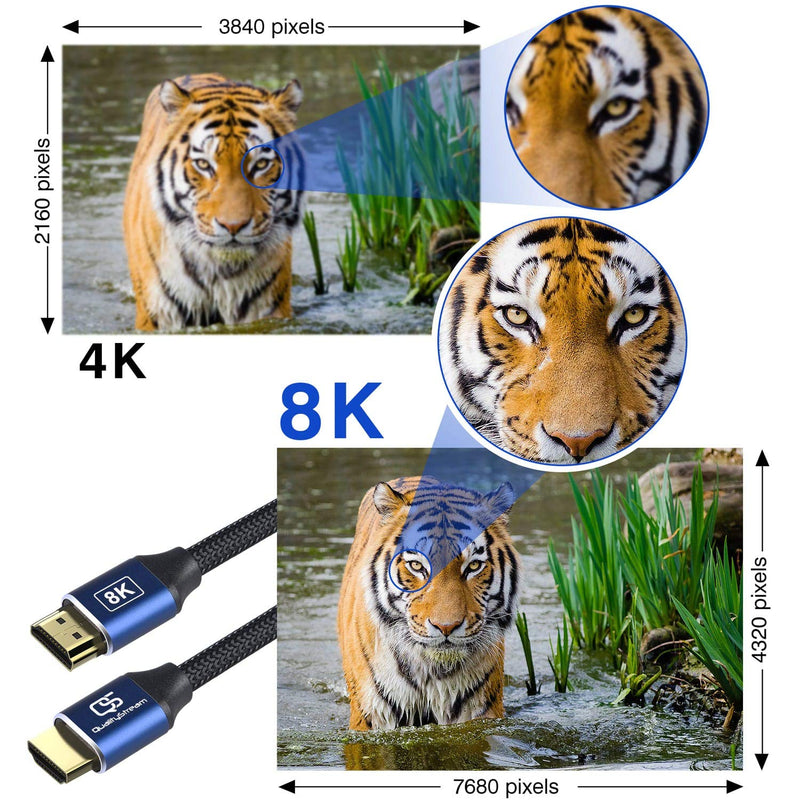 3ft 8K HDMI 2.1 Cable - Ultra HD High Speed 48Gbps 120hz HDMI Cord, Gold Connectors, Nylon Braided, Compatible with Play Station Xbox PS4 Samsung Roku Apple OLED TV 3 Feet (1 Meter)