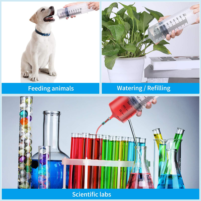BBTO 2 Pieces Large Plastic Syringe with Tube 2 Pieces 40 Inch Handy Plastic Tubing and 2 Pieces Connections for Scientific Lab, Glue Dispensing, Watering, Refilling, Feeding and Measuring (500 ML) 500 ML