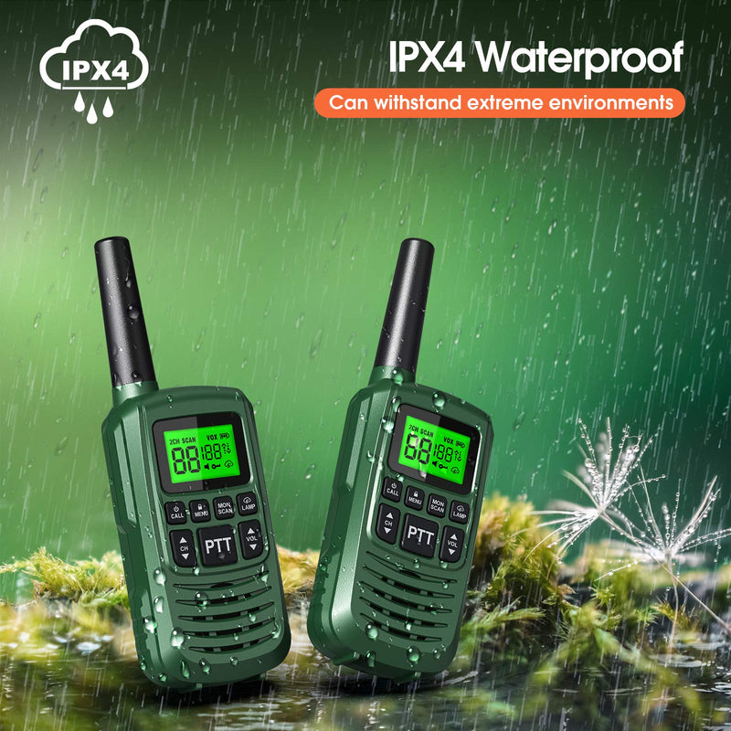 GOCOM FRS Walkie Talkies for Teen & Adults IPX4 Waterproof Long Range Two Way Radios 22 Channel VOX Hands-Free LED Flashlight Tow Way Walkie Talkie 3Pack (G2-3Pack)