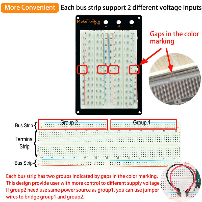 Makeronics Solderless 1660 Tie-Points Breadboard with Aluminum Back Plate for Circuit/Arduino/Raspberry Pi Prototyping Powered by Makeronics Technology