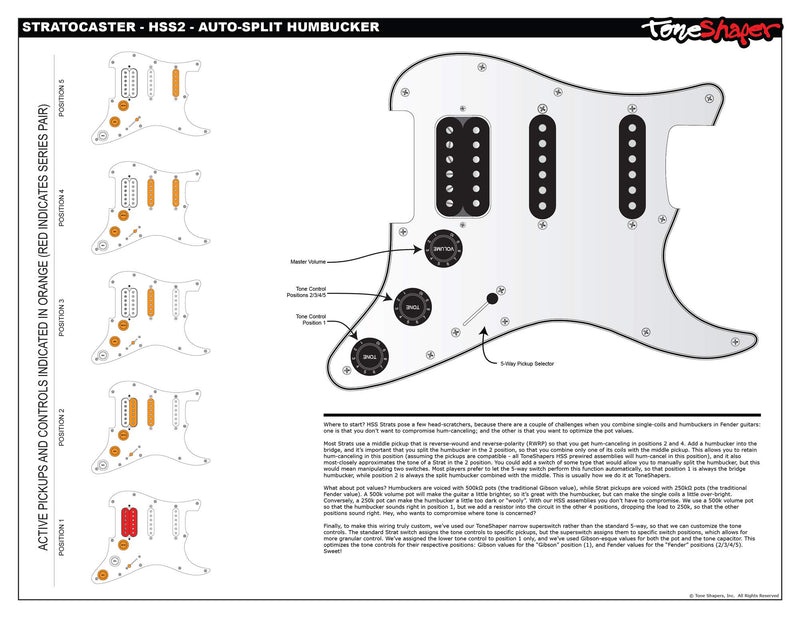 ToneShaper Guitar Wiring Kit, For Fender HSS Stratocaster, HSS2 (Auto-Split Wiring)