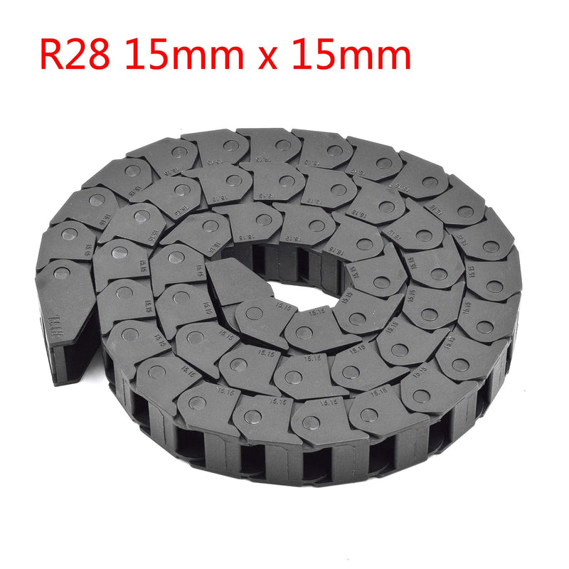 Plastic Drag Chain Cable Carrier Closed Type with End Connectors R28 15 x 15mm L1000mm for Electrical CNC Router Machines