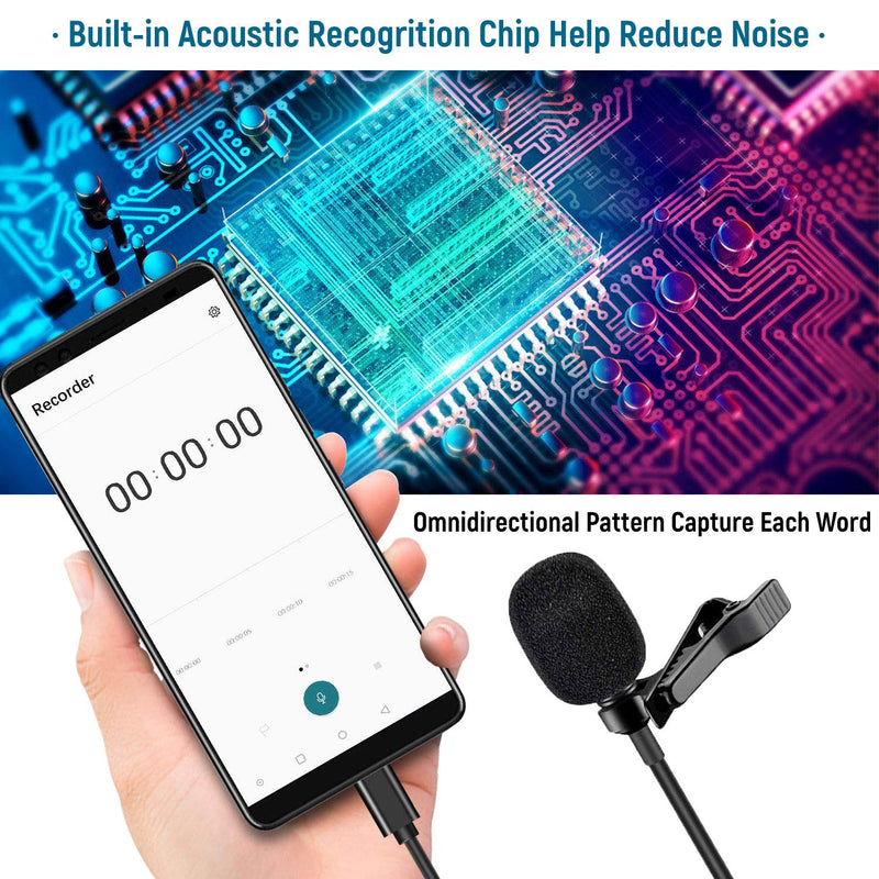 Android Type-C Microphone，19.6ft Clip-on Lapel Omnidirectional Microphone Audio Video Recording Compatible with Android Type C Interface Device for YouTube, Interview Vlogging, Podcasting,etc