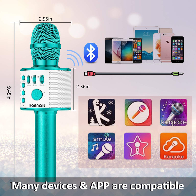 BONAOK Karaoke Microphone Bluetooth Wireless, Portable Karaoke Machine Mic Speaker for Kids and Adults Home Party Birthday(Ice Blue) Ice Blue