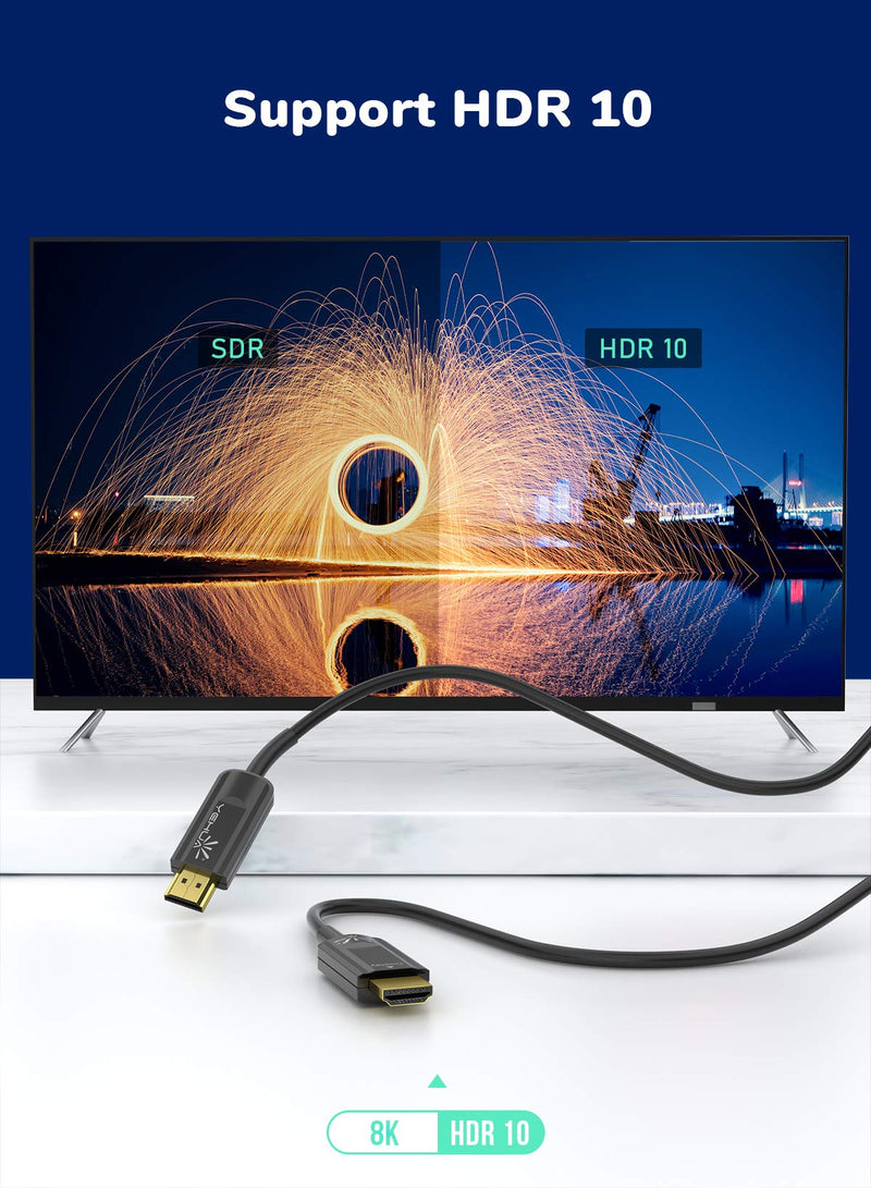 YEHUA HDMI Fiber Optic Cable Support 8K 60Hz High Speed 24Gbps HDMI Cable 3D 4:4:4, HDR, ARC, HDCP 2.2 for Xbox 360/ PS4 /Laptop/Switch 33ft 33feet