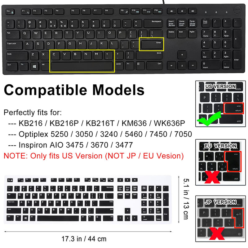 Keyboard Covers for Dell KM636 KB216 Wireless Wired Keyboards, Dell Optiplex 5250 3050 3240 5460 7450 7050/Dell Inspiron AIO 3475 3670 3477 Silicone Desktop Computer Keyboard Skins (Pink) 1 Pack Gradient Pink