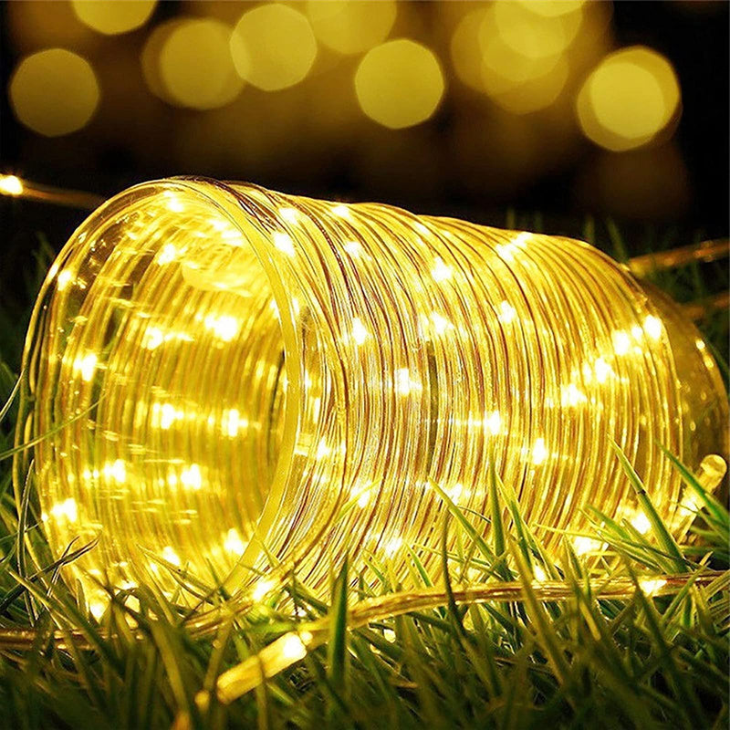 Solar String Outdoor Rope Lights, ZVO 8Modes 100 LED Solar Powered Outdoor Waterproof Tube PVC Light Copper Wire Fairy Light for Garden Tree Party Balcony Terrace Christmas Decor(Warm White) Warm White