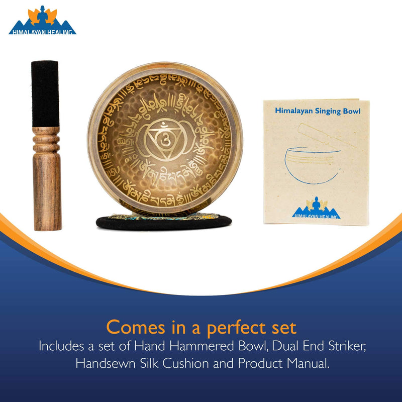 Tibetan Singing Bowl Set 4.2" inch with Holy Buddhist Mantra and Sacred Symbol from Nepal~ Antique design suitable for Yoga, Meditation, Sound Healing & Chakra Balancing~