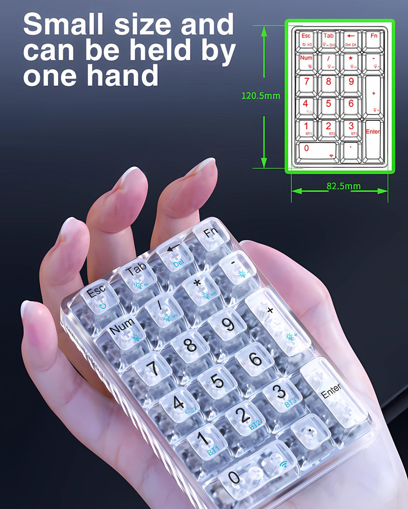 AULA 21 Key 2.4Ghz/Bluetooth/USB-C Connections Numpad, Hot Swappable Mechanical Gaming Keypad with Transparent Keycaps(White)