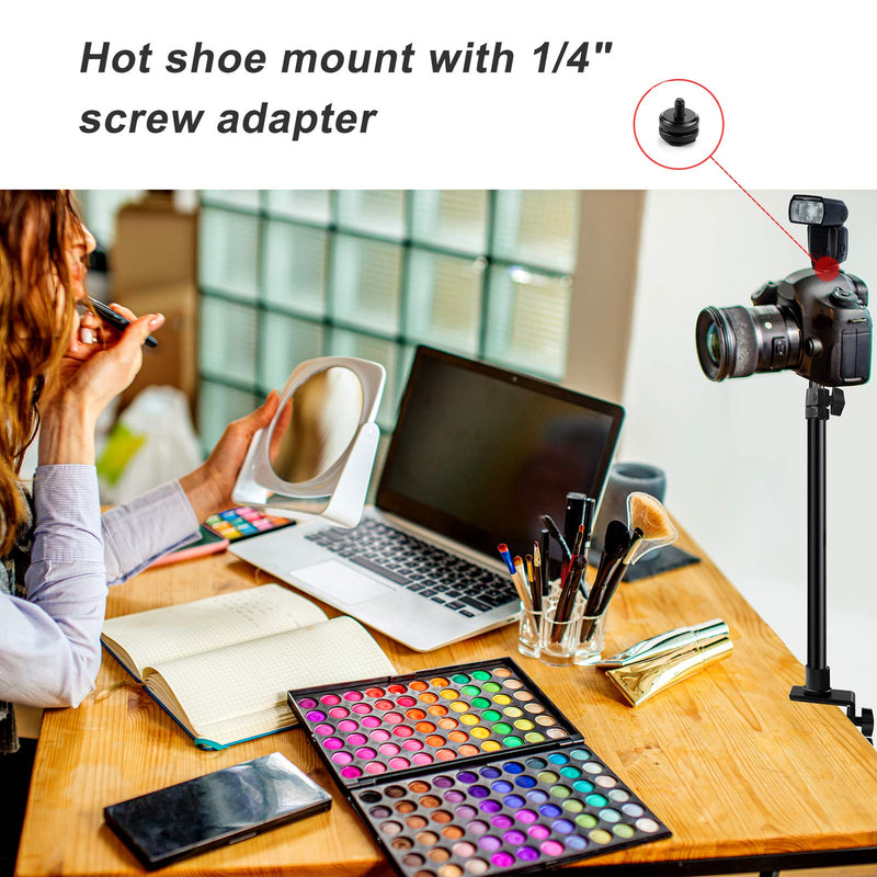 Tinpops Camera Desk Mount Stand, 15.5-21.5" Adjustable Desktop C-Clamp Mounting Stand, Aluminum Tabletop Light Stand with 1/4'' Screw Tip for DSLR Camera, Photography Video Light, Live Streaming 15.5-21.5 Inch