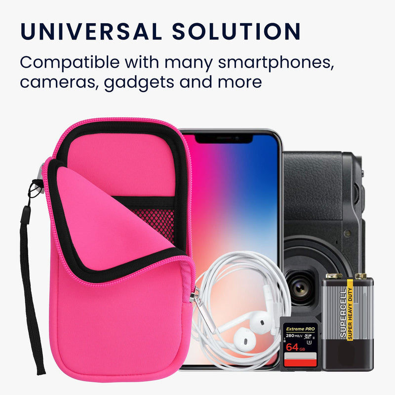 kwmobile Neoprene Phone Pouch Size XL - 6.7/6.8" - Universal Cell Sleeve Mobile Bag with Zipper, Wrist Strap - Neon Pink XL - 6,7/6,8"