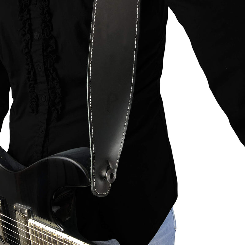 Perri's Leathers Baseball Leather Guitar Strap, Black, Adjustable Length 52" to 58", Soft Backing, Comfortable, 2.5" Wide