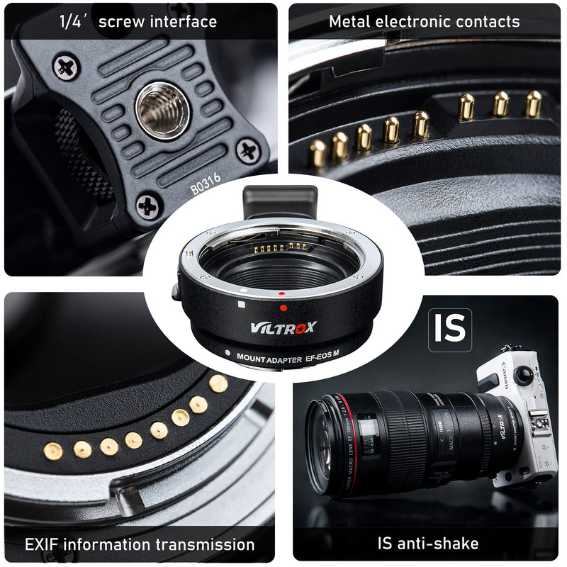 VILTROX EF-EOS M Mount Camera Adapter,Autofocus Lens Converter Ring,EF-M Lens Adapter Compatible with Canon EF/EF-S Series Lens/Canon EOS M Series Mirrorless Camera EOS M1 M2 M3 M5 M6 M10 M100