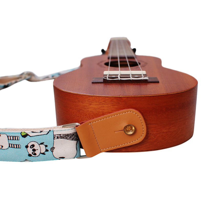 MUSIC FIRST Original Design “Panda” Soft Cotton & Genuine Leather Ukulele Strap Ukulele Shoulder Strap