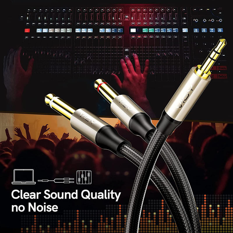 3.5mm to 6.35mm Audio Cable, VIOY 1/8’’ Stereo TRS to Dual 1/4’’ Mono TS Jack Y Splitter Adapter Braided Gold-Plated Digital Interface Instrument Cable for Mixer, Guitar, Amplifier, Audio Recorder 3FT