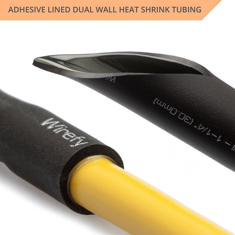 Wirefy 1/4" Heat Shrink Tubing - 4:1 Ratio - Adhesive Lined - Marine Grade Heat Shrink - 50 Feet Roll - Black 1/4" - 50 Feet