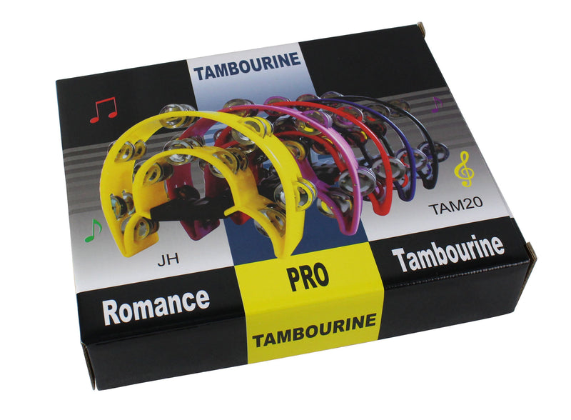 YMC TAM20-BLACK Double Row Tambourine - Metal Jingles Hand Held Percussion Ergonomic Handle