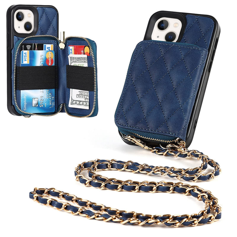 Jaorty Crossbody Detachable 2 in 1 Wallet Case for iPhone 13,Crossbody Case with Zipper Card Holder Bag Wrist Strap Lanyard Purse Compatible with Apple iPhone 13 6.1 inch,Blue Blue