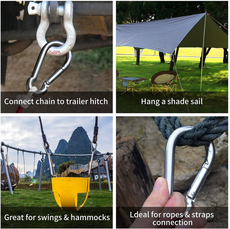 DOPHYRANIX 3 Inch Carabiner Spring Snap Hook Steel Clip Link Buckle Heavy Duty 8x80mm 10 Pcs for Outdoor Camping Hiking Hammock Swing, White