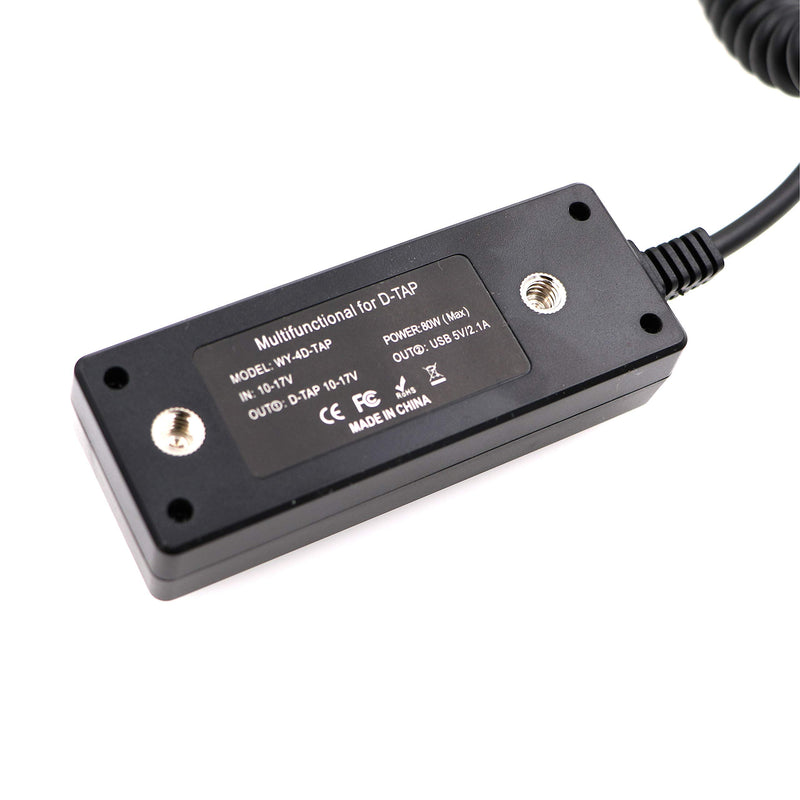 AConnect D-Tap Male to 4-Port D-Tap Female Coiled Splitter Cable for V-Mount Battery with Switch Button/USB Port/8V 12V DC Port for Photography Power Multifunctional