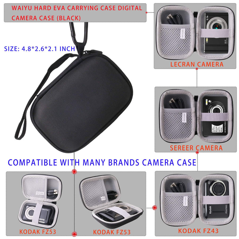 waiyu Hard EVA Carrying Case for SEREER/Lecran Digital Camera,/Kodak PIXPRO Friendly Zoom FZ53/FZ43Digital Camera Case (Black) black