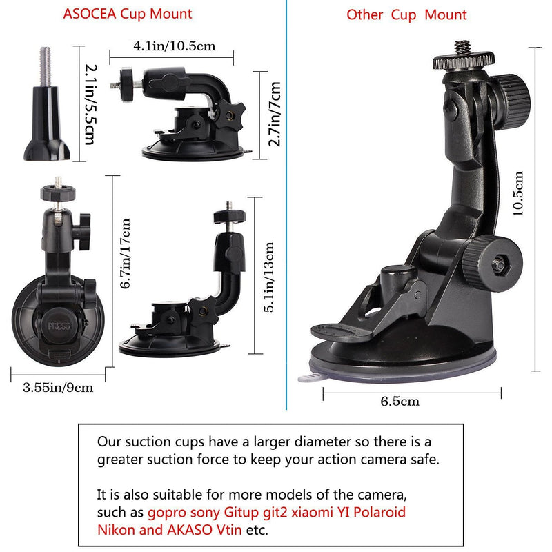 [AUSTRALIA] - ASOCEA Action Camera Suction Cup Mount Car Windshield Camera Holder Tripod Adapter Universal Screw Compatible with Gopro Hero Max,Hero 9 8 7 6 5 4 Black/AKASO EK7000/Brave 4/Dragon Touch/DJI OSMO 