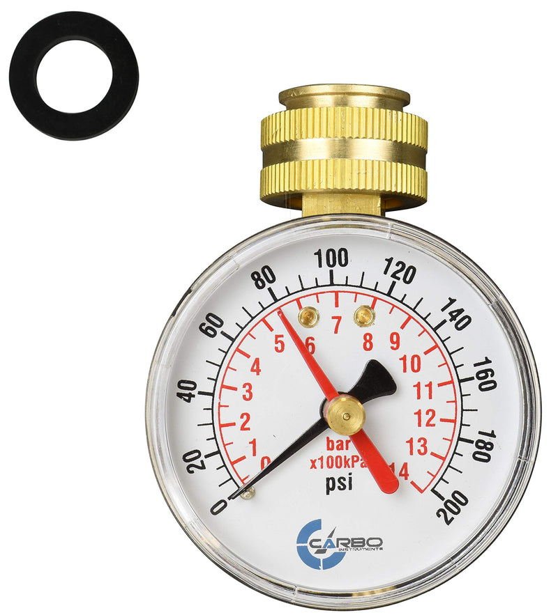 CARBO Instruments 2- 1/2" Pressure Gauge,Water Pressure Test Gauge, 3/4" Female Hose Thread, 0-200 PSI with Red Pointer