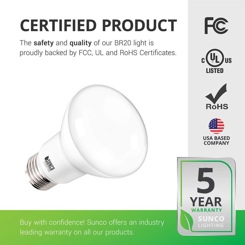 Sunco Lighting 10 Pack BR20 LED Bulb, 7W=50W, Dimmable, 5000K Daylight, 550 LM, E26 Base, Indoor Flood Light for Home or Office Space - UL & Energy Star