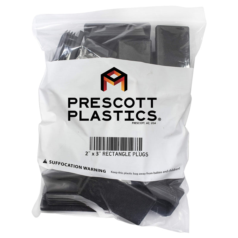 Prescott Plastics 2 x 3 Inch Rectangle Plastic Plug Insert (4 Pack), Black End Cap for Metal Tubing, Fence, Glide Insert for Pipe Post, Chairs and Furniture 4