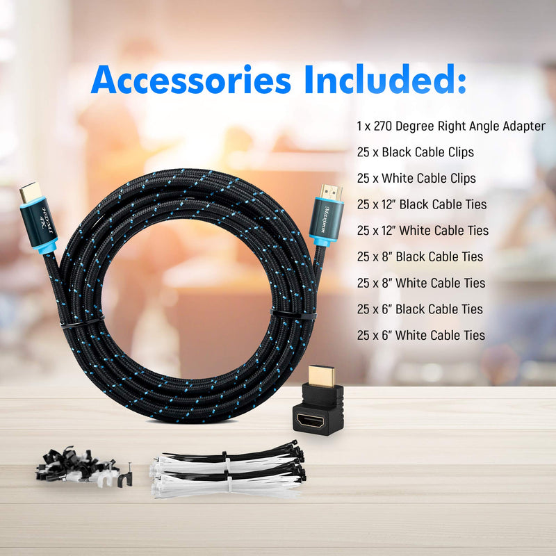 [AUSTRALIA] - Maximm High-Speed HDMI 2.0 4K Nylon Braided Cable, 2 Feet, 5-Pack (Includes Cable Clips, Ties and Right Angle Adapter) 5 Pack 