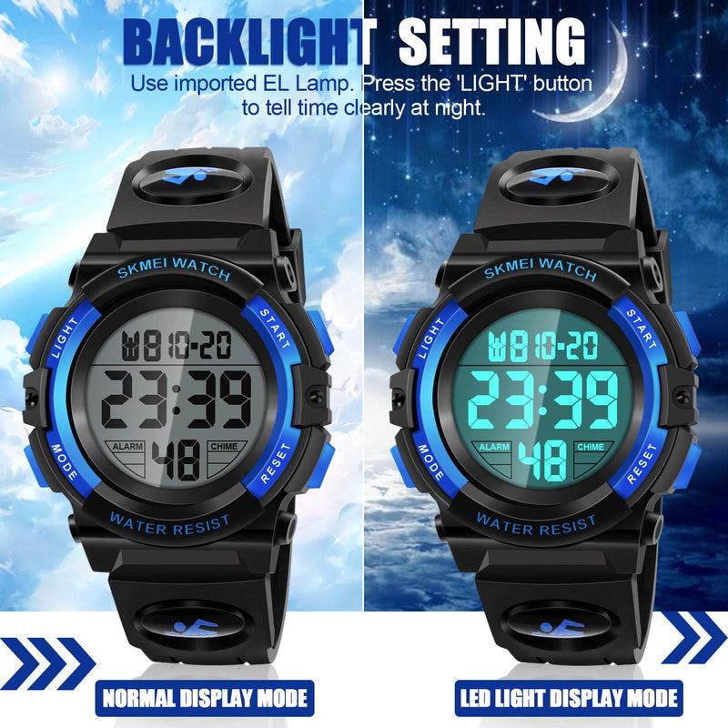 Dodosky Boy Toys Age 5-12, LED 50M Waterproof Digital Sport Watches for Kids Birthday Presents Gifts for 5-12 Year Old Boys - Blue
