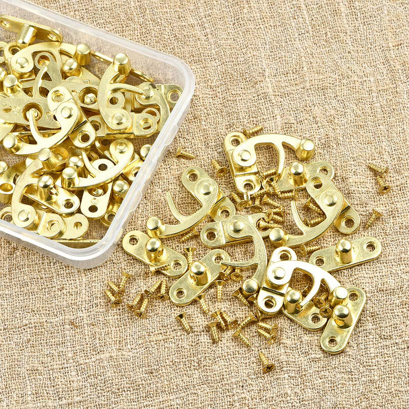 PGMJ 20 Pieces Jewelry Box Hardware Thickened Solid Antique Right Latch Hook Hasp Horn Lock Wood Jewelry Box Latch Hook Clasp and 80 Replacement Screws (Gold) Gold
