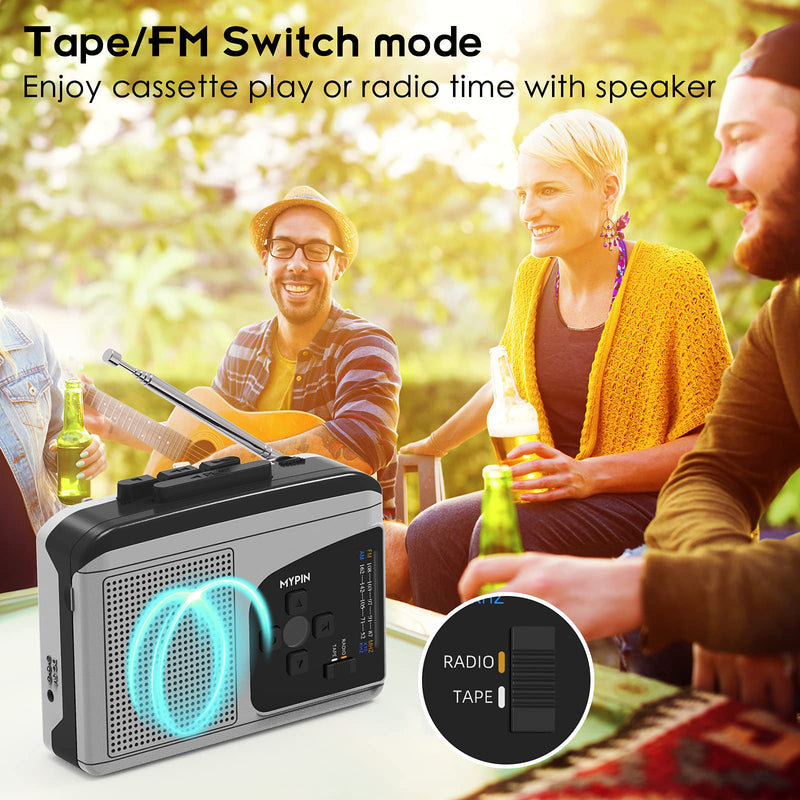 Portable Cassette Converter Recorder,Cassette Player AM/FM Radio Stereo with Speaker and Earphone Jack, Support Recording, Fast Forward and Rewind