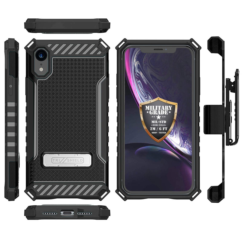 Beyond Cell TRISHIELD Series Rugged Cover with + [Belt Clip Holster] + [Built in Kickstand] Compatible with iPhone XR 6.1- Don't Thread ON ME Flag Flag
