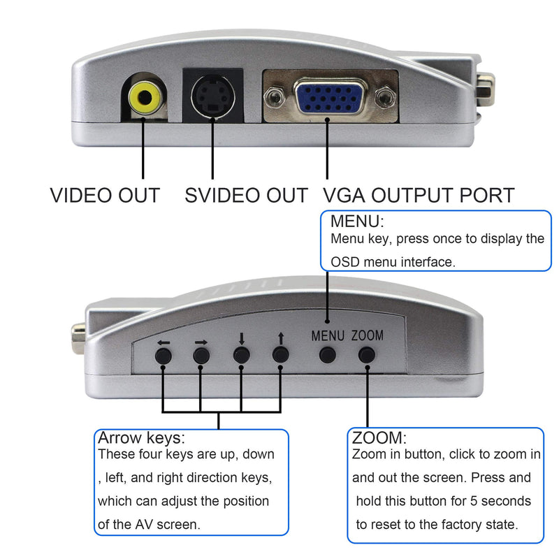 GINTOOYUN VGA to RCA Adapter,Composite VGA to Video,S-Video Converter,for HDTV, Monitors, Laptop, Desktop, PC.