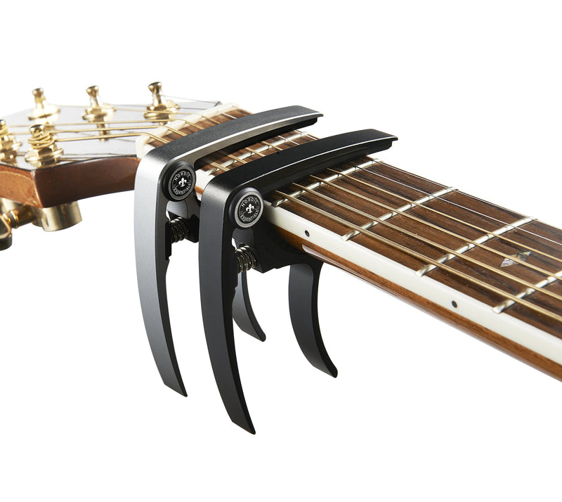 Nordic Essentials Aluminum Metal Universal Guitar Capo, 1.2 oz (2 Pack) - Black and Silver Black + Silver